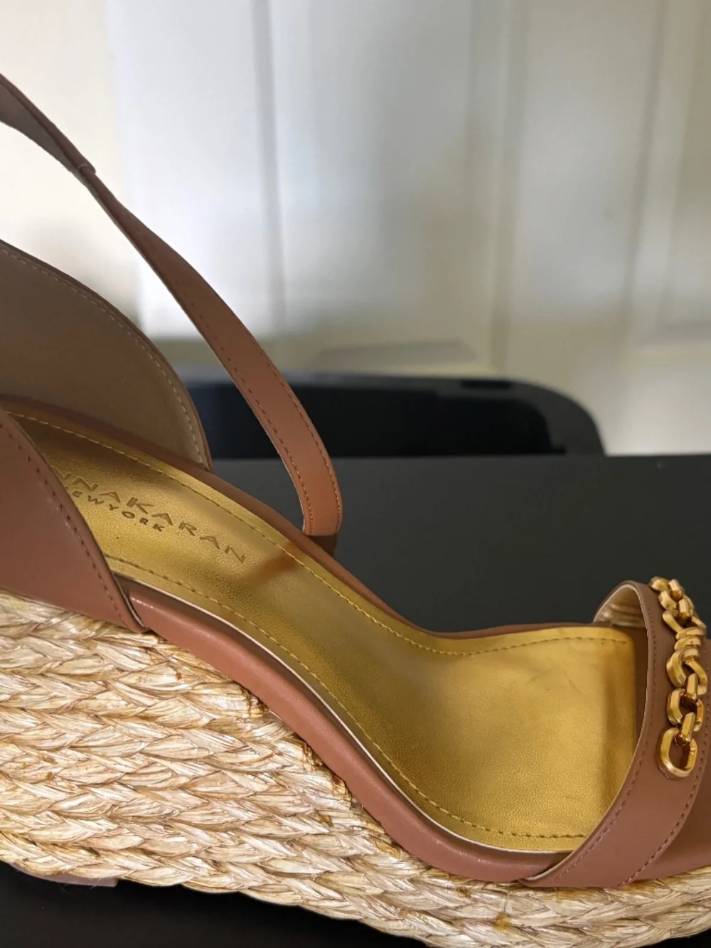 Donna Karan Yulissa Ankle Strap shoe. Size 8 in Napa Pu Tan color